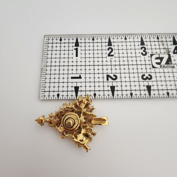 Vintage Christmas Tree pin gold tone multi‎ color rhinestones 1.5" - Picture 5 of 5